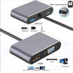 4-in-1 Adapter | USB-C to HUB PD | HDTV + VGA + USB