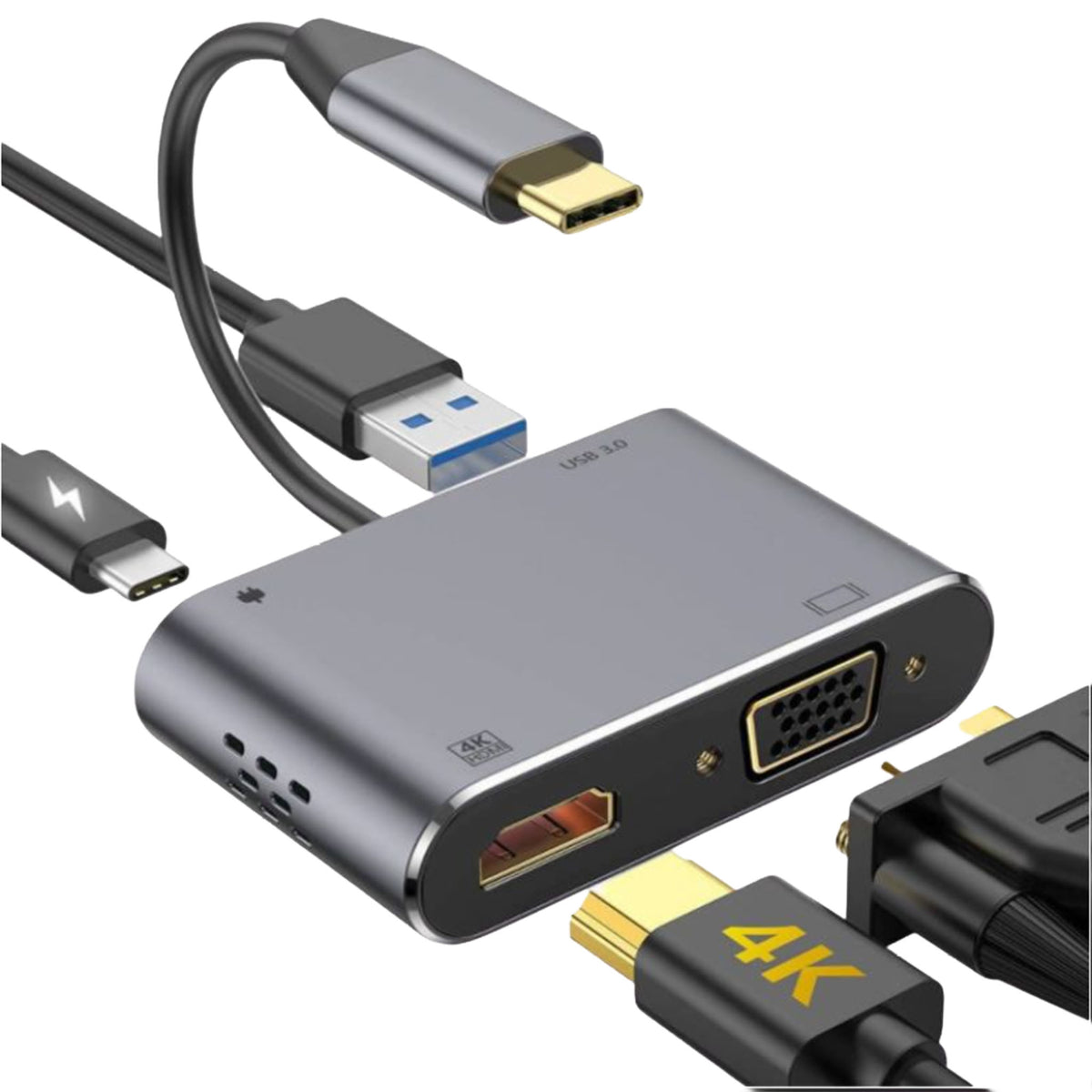 4-in-1 Adapter | USB-C to HUB PD | HDTV + VGA + USB