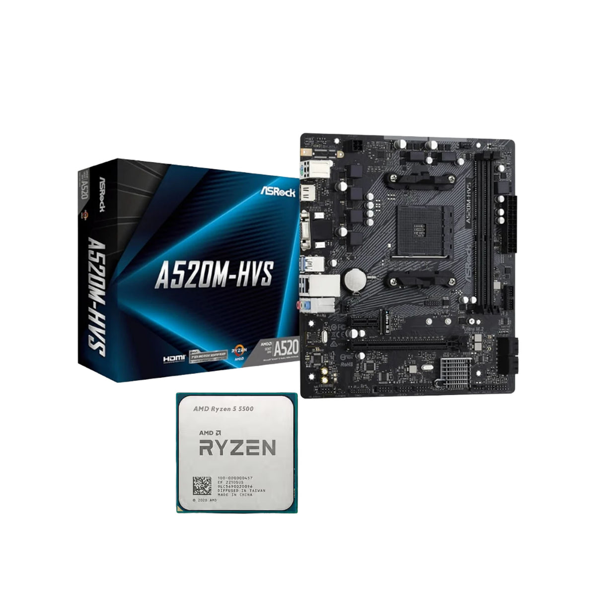 COMBO- A520M-HVS Motherboard + AMD Ryzen 5 5500 CPU [Brand New]