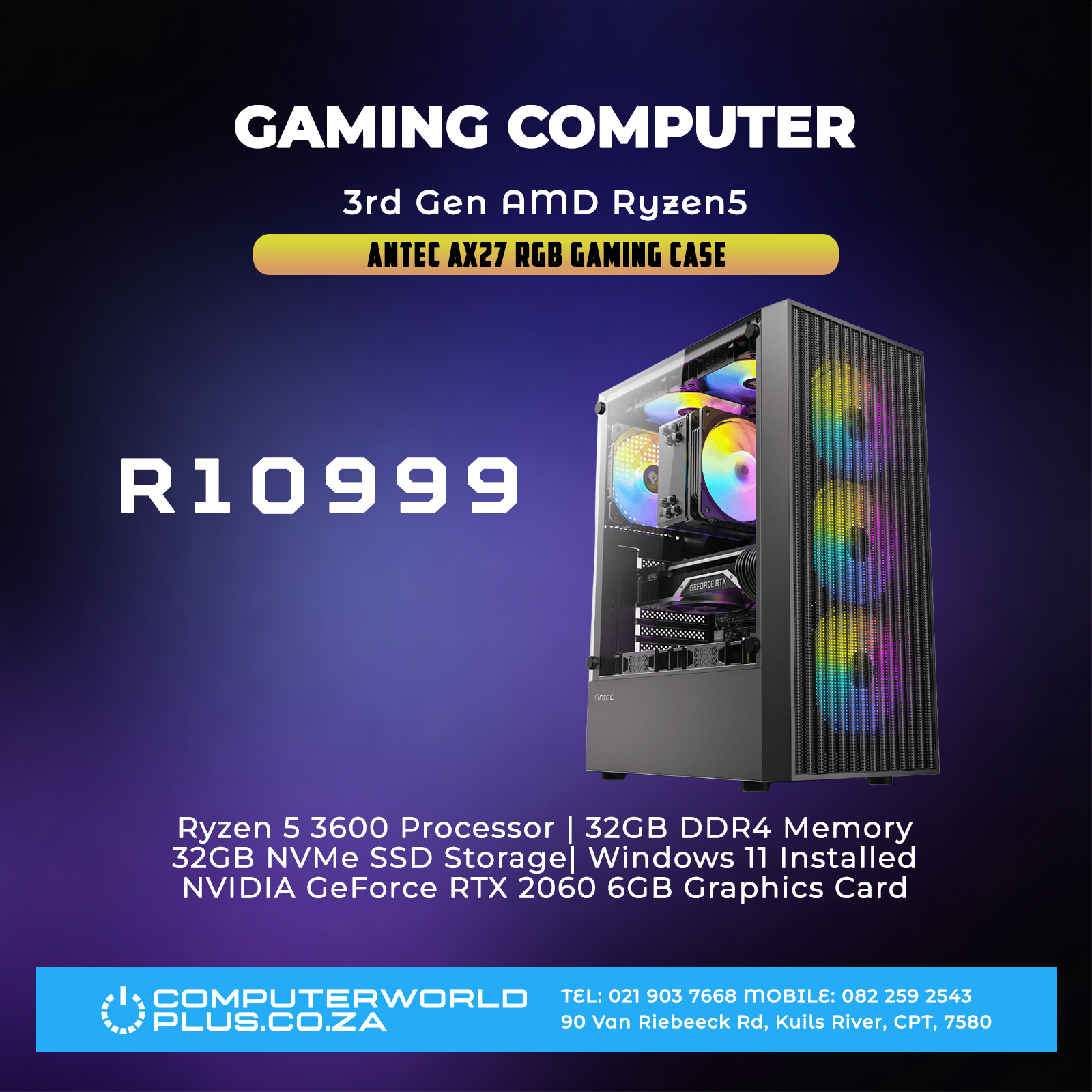 Pre-Built Gaming Computer | 3rd Gen AMD Ryzen 5 | RGB Gaming Case | NVIDIA Graphics Card | 650w PSU