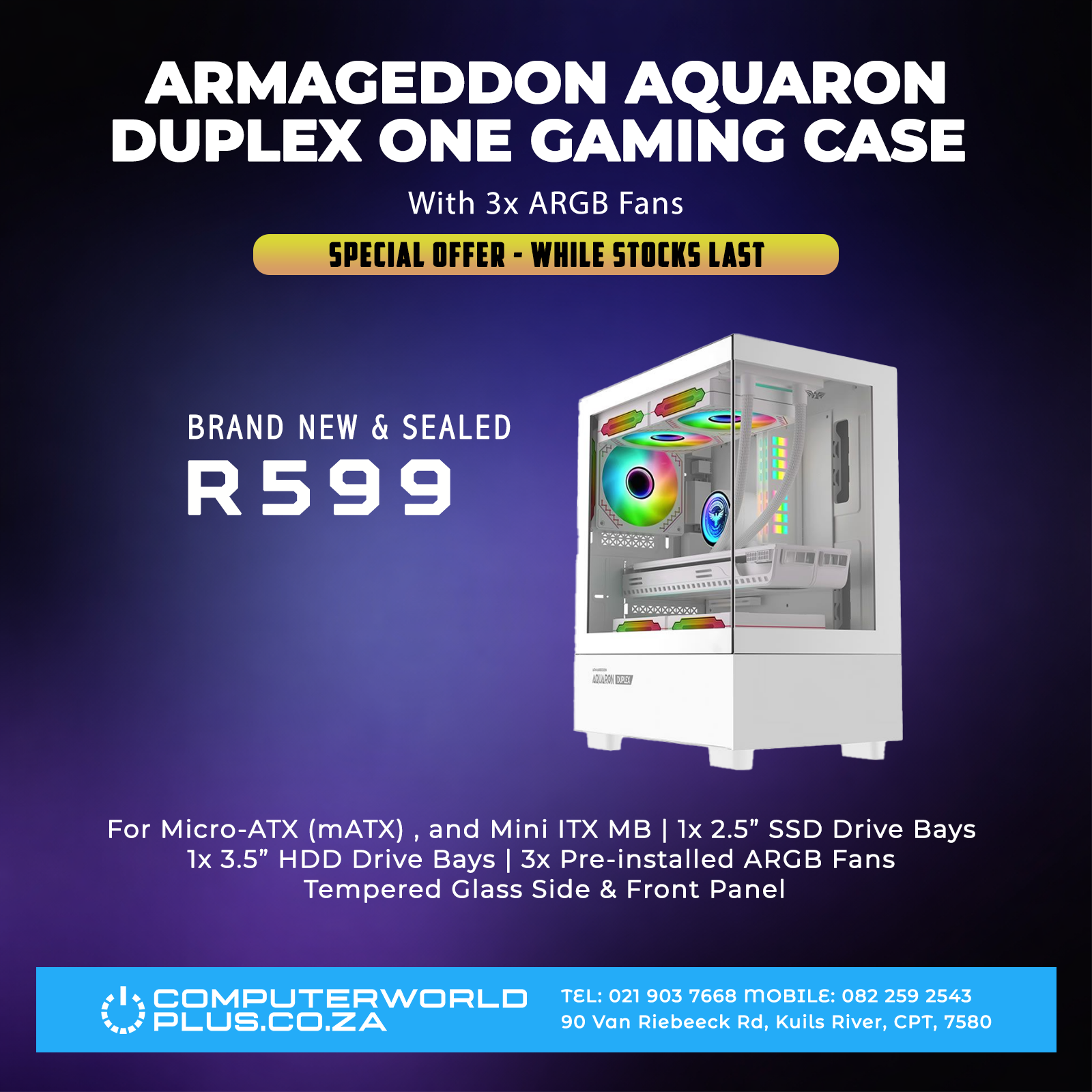 Armaggeddon Aquaron Duplex One RGB Gaming Case | x3 ARGB Fans | BRAND NEW & SEALED