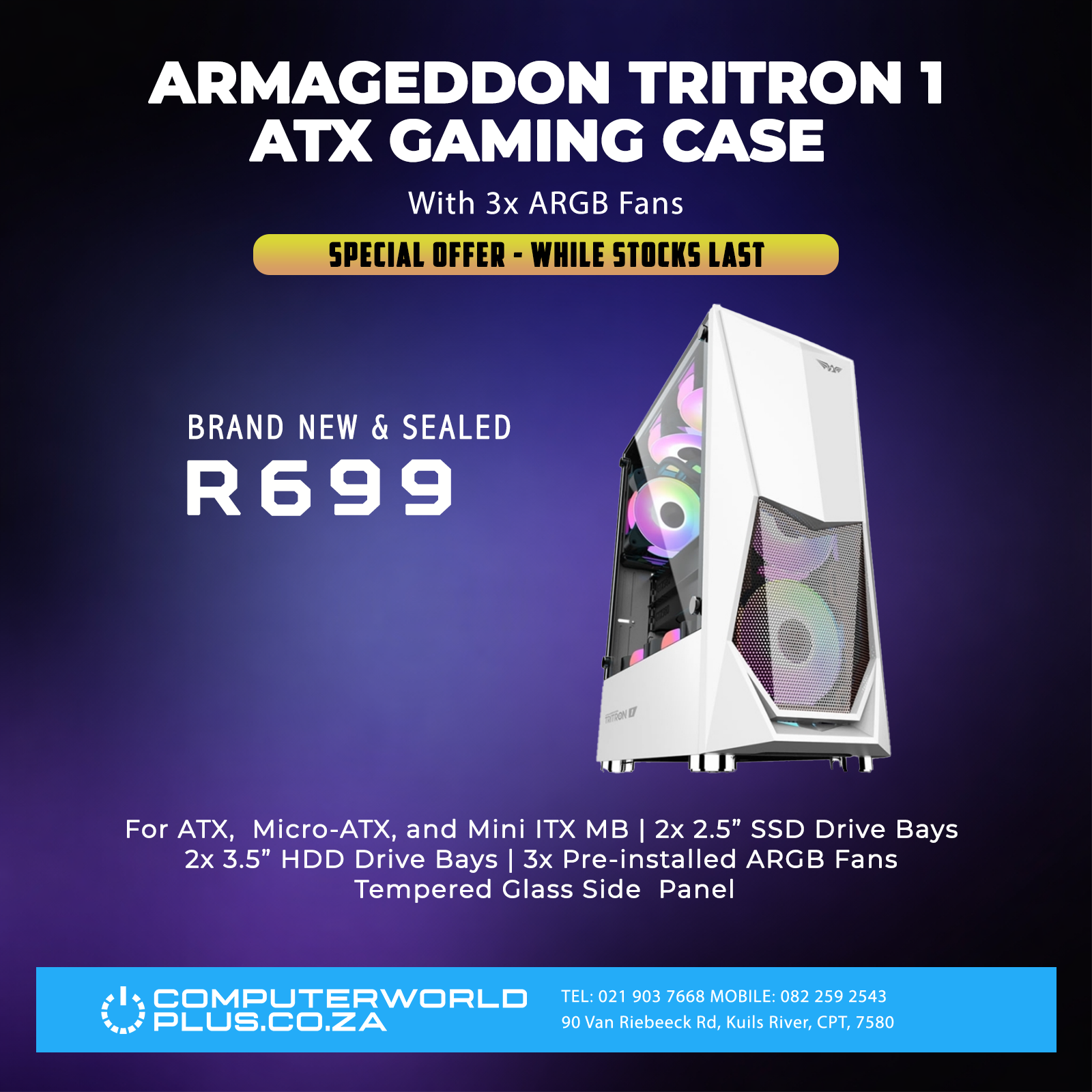 Armaggeddon Tritron 1 ATX Gaming Case | x3 ARGB Fans | BRAND NEW & SEALED