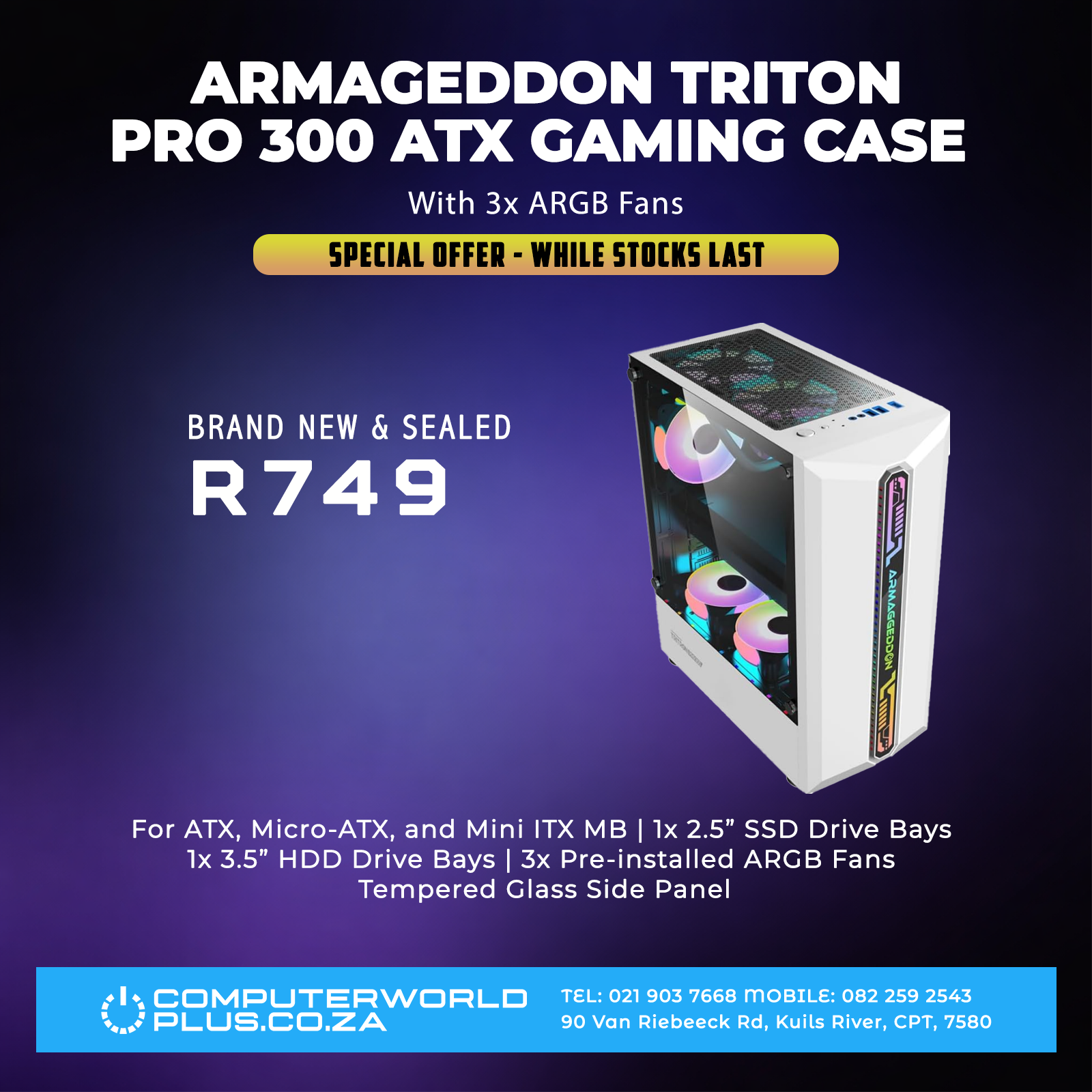 Armaggeddon Tritron Pro 300 ATX Gaming Case | x3 ARGB Fans | BRAND NEW & SEALED
