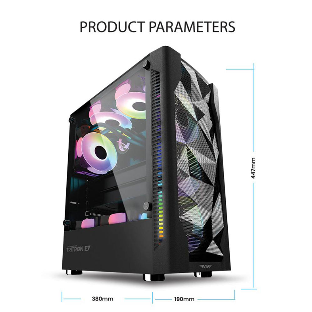Armaggeddon Triton 3 ATX Gaming Case with 3xARGB Fans - Black
