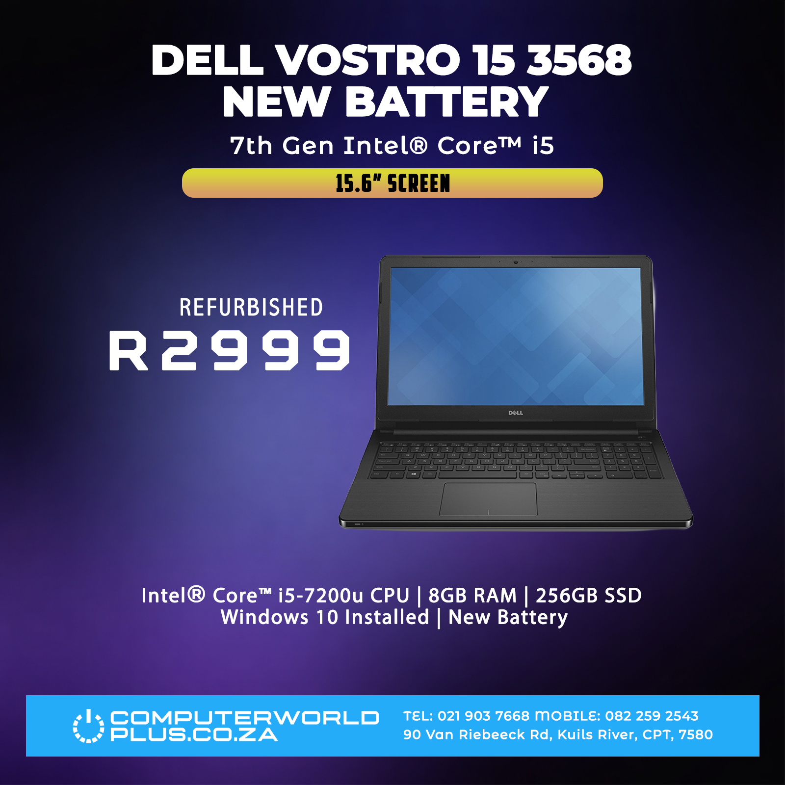 DELL Vostro 15 3568 Laptop | 7th Gen Core i5 | New Battery | REFURBISHED