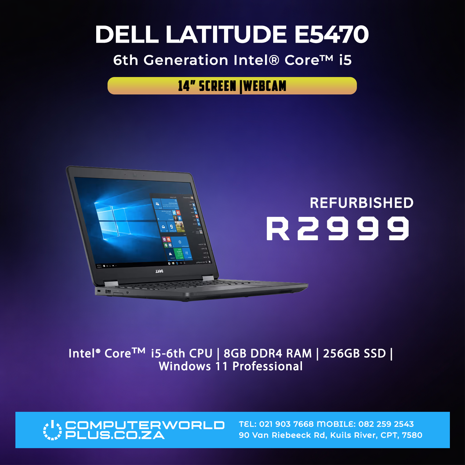 Dell Latitude E5470 Laptop  | 6th Gen Core i5 | 14" Screen & Webcam (REFURBISHED)