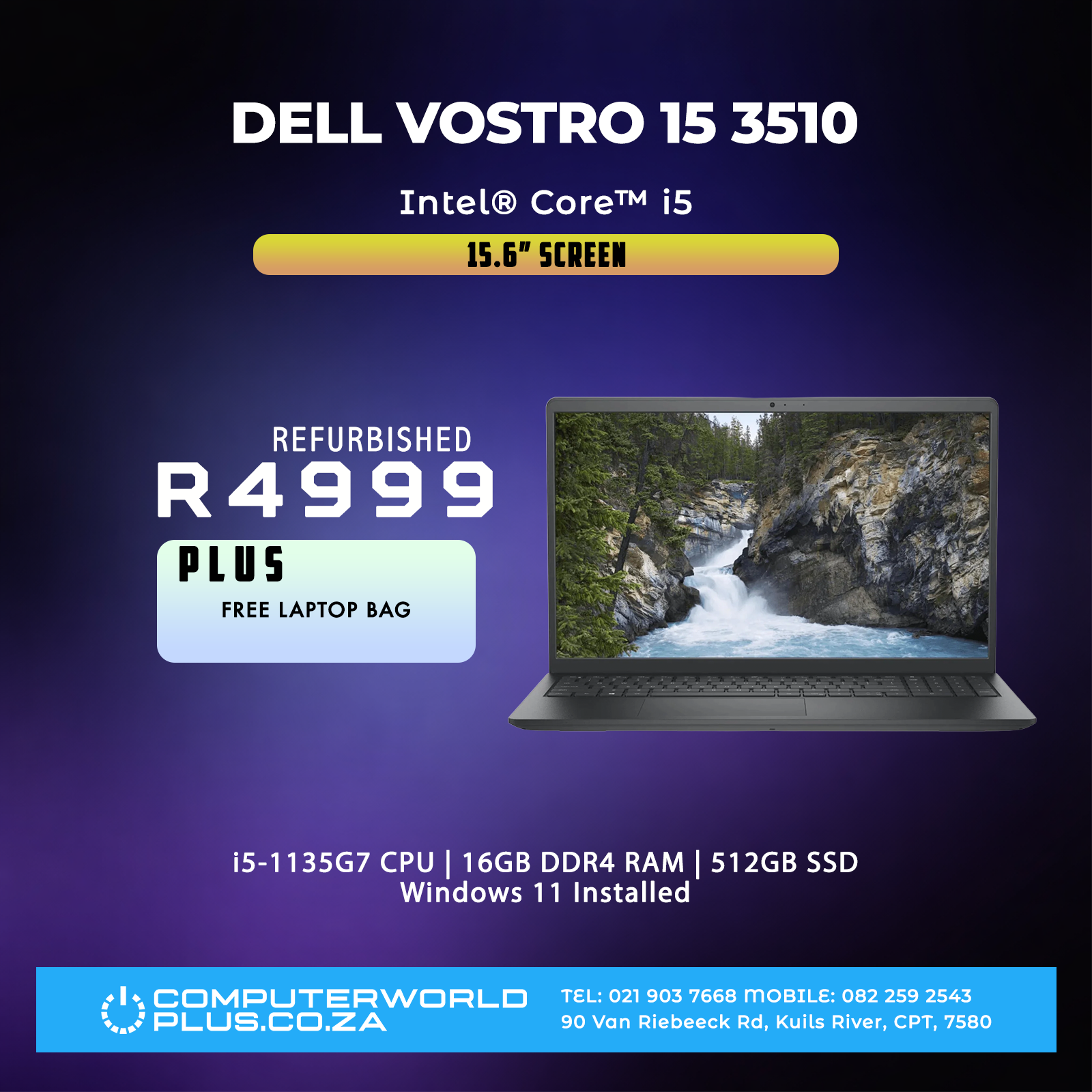 Dell Vostro 15 3510 Laptop | Intel Core i5-1135G7 CPU | Free Laptop Bag (REFURBISHED)