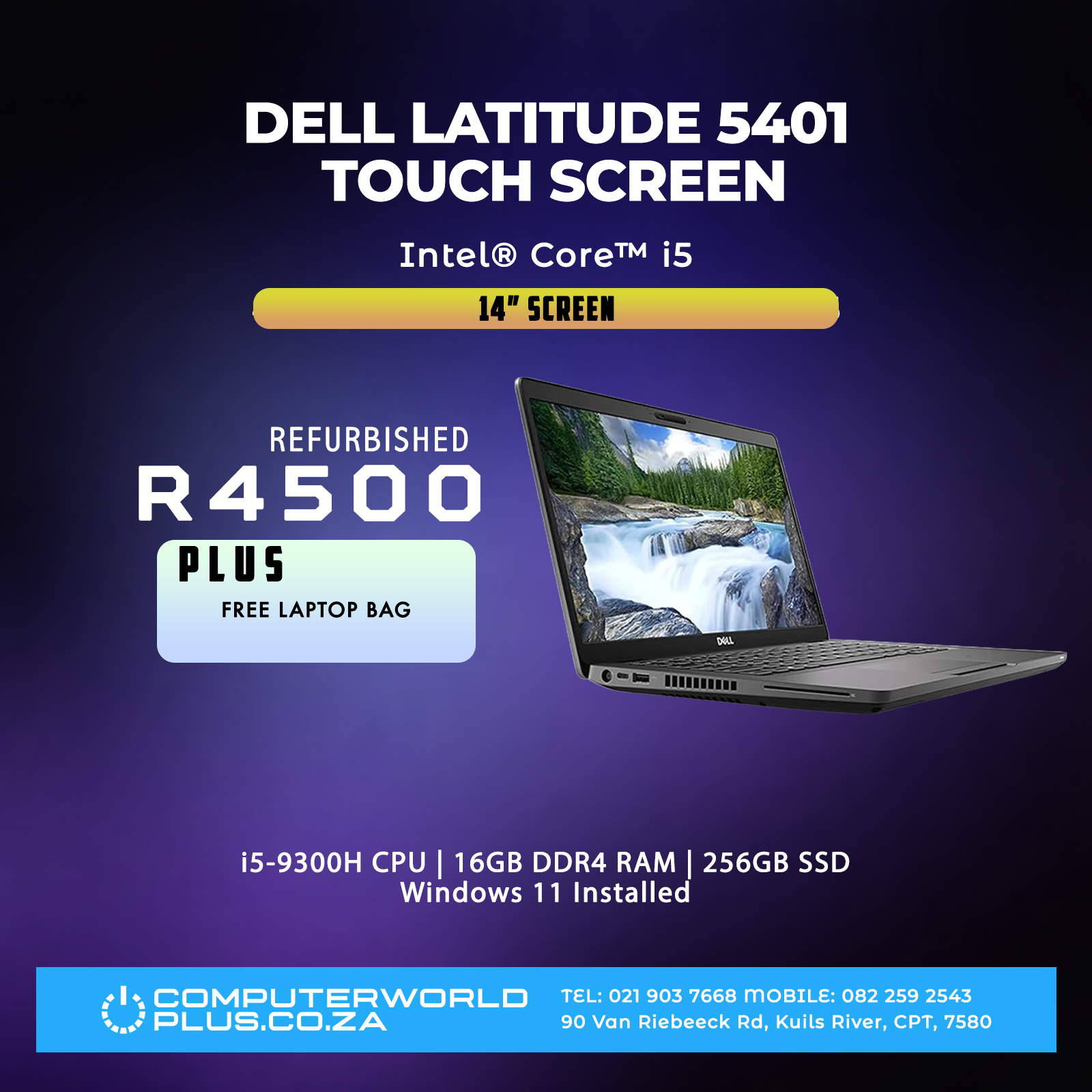 Dell Latitude 5401 Touch Screen Laptop | Intel Core i5-9300H CPU | Free Laptop Bag (REFURBISHED)