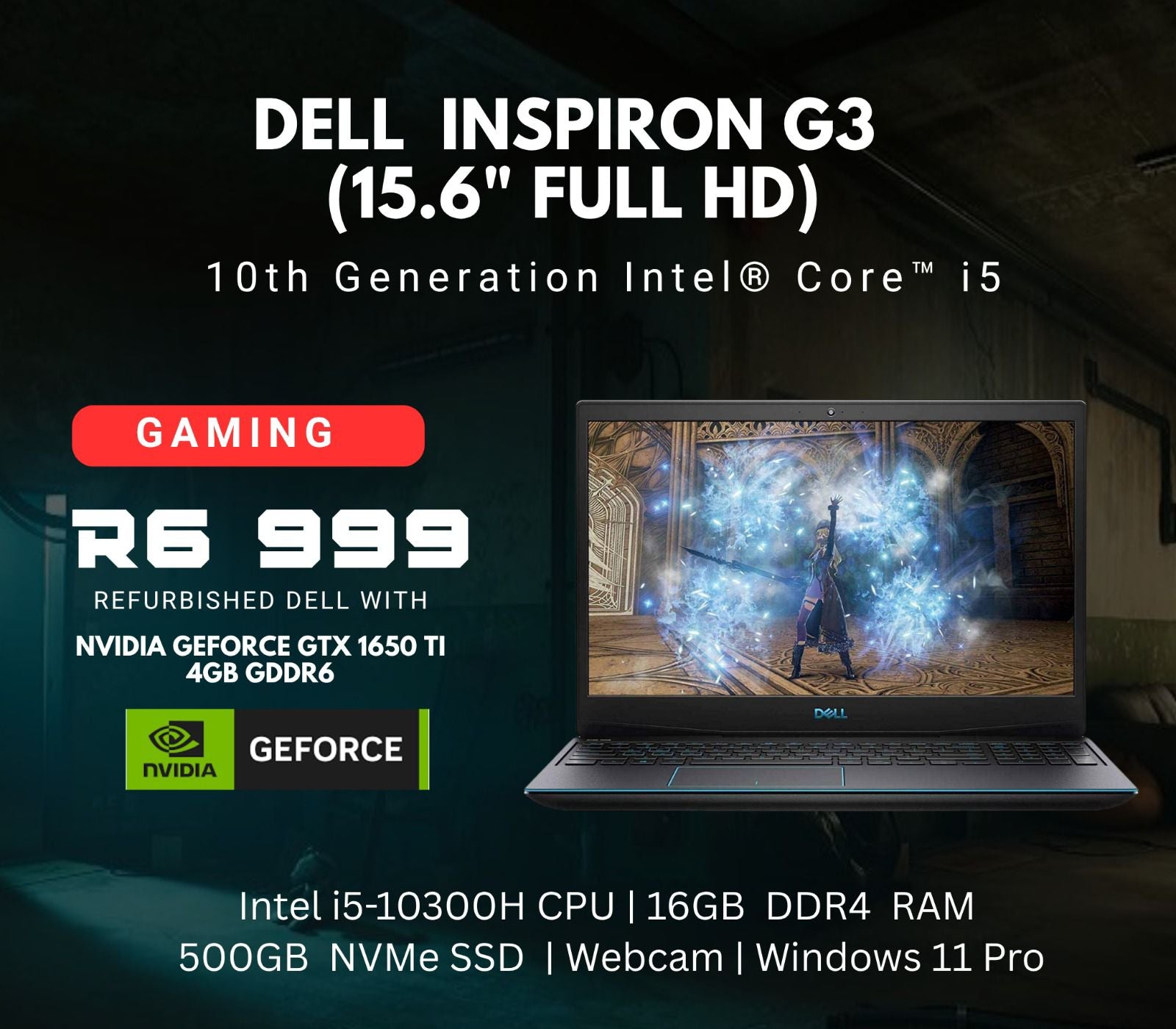 Dell Inspiron G3 (15.6" Full HD) Gaming Laptop (REFURBISHED) | Nvidia Geforce GTX 1650 T1 4GB GDDR6