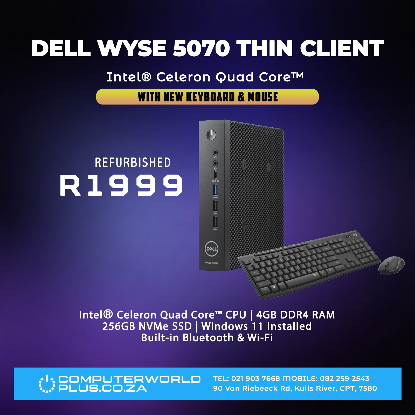 Dell Wyse 5070 PC | Intel Celeron | Windows 11 | Free Keyboard and Mouse | REFURBISHED