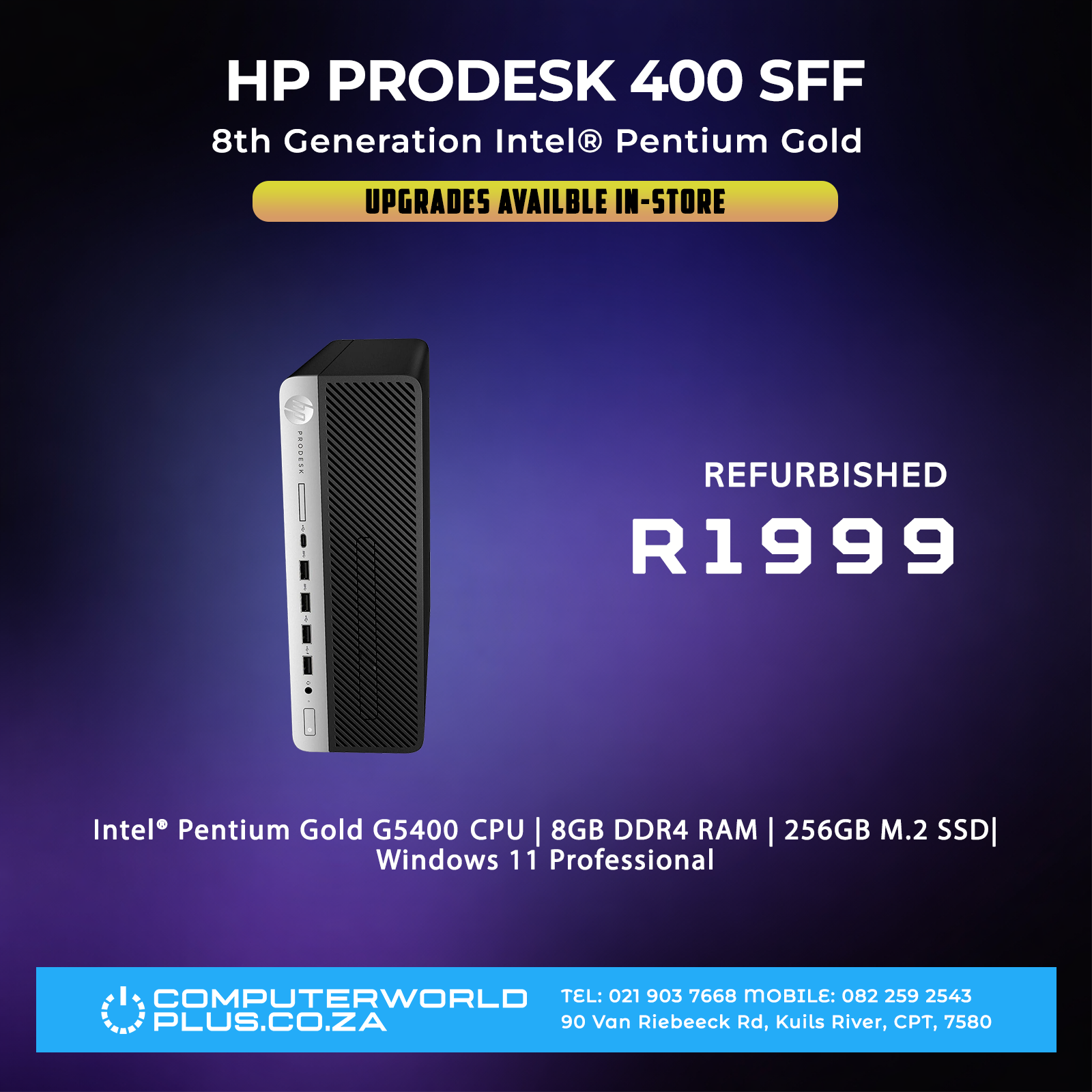 HP ProDesk 400 SFF Desktop | 8th Gen Pentium Gold | Upgrades Available in-store (REFURBISHED)