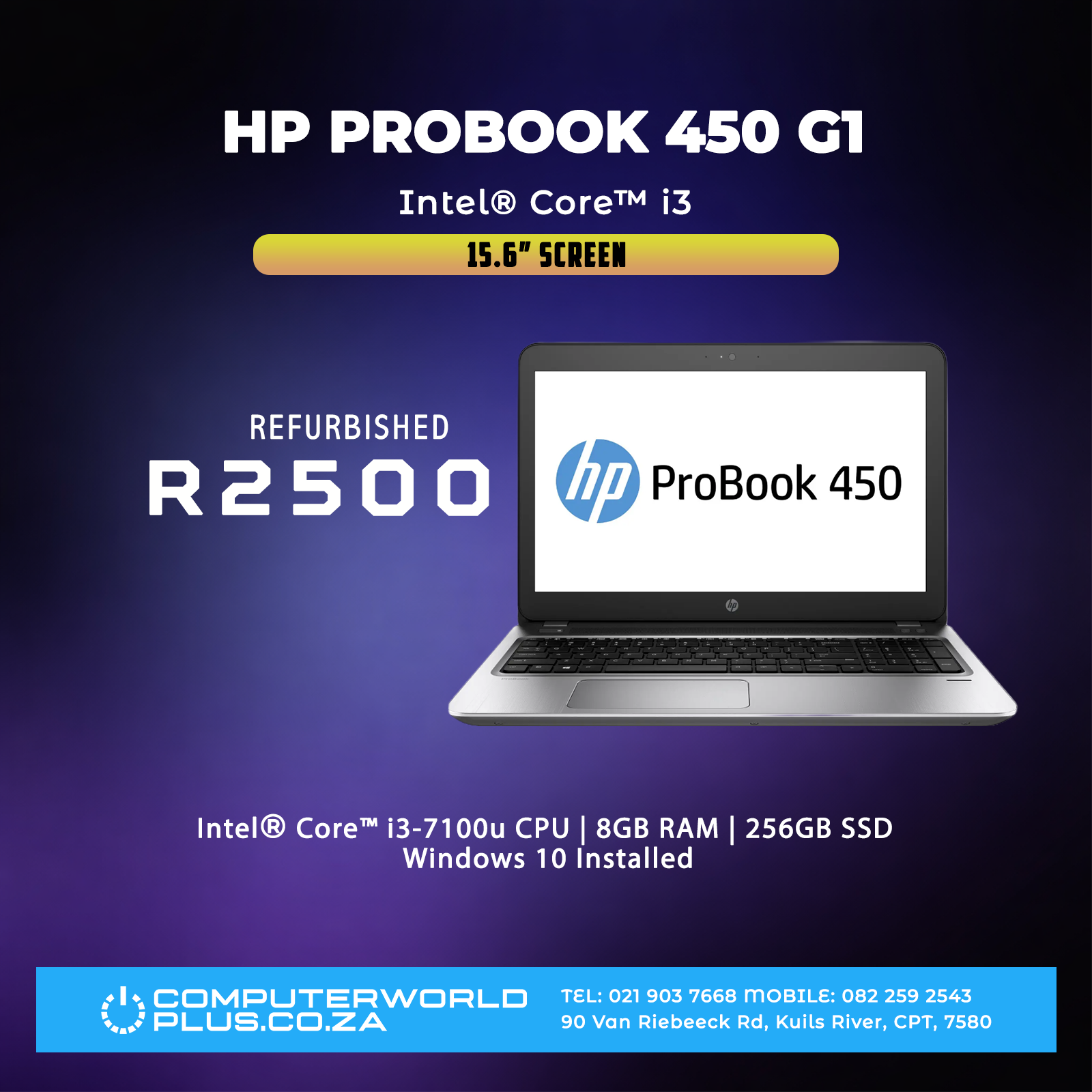 HP Probook 450 G4 Laptop | 7th Gen Core i3 | REFURBISHED