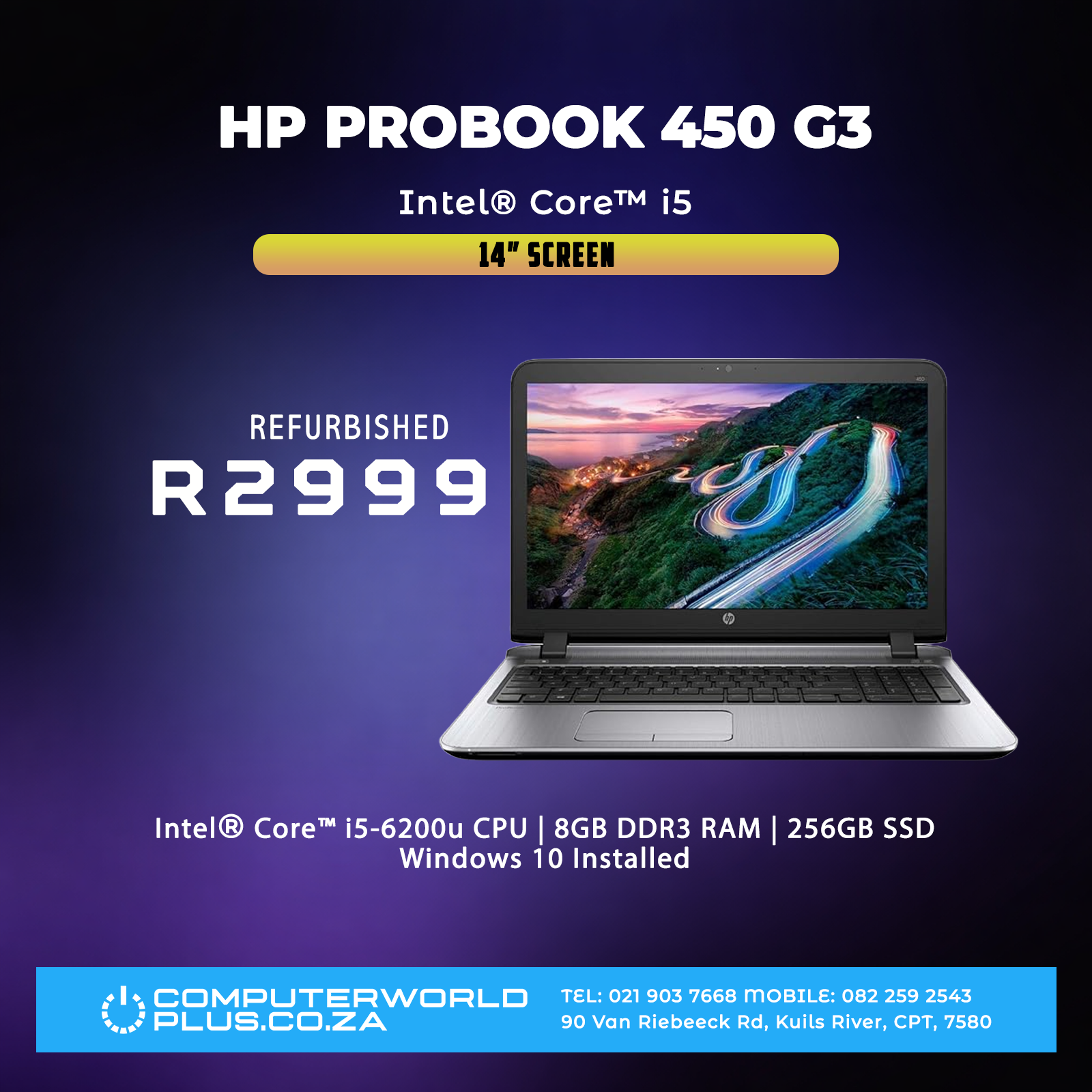 HP Probook 450 G3 Laptop | Intel Core i5 | Windows 10 | REFURBISHED