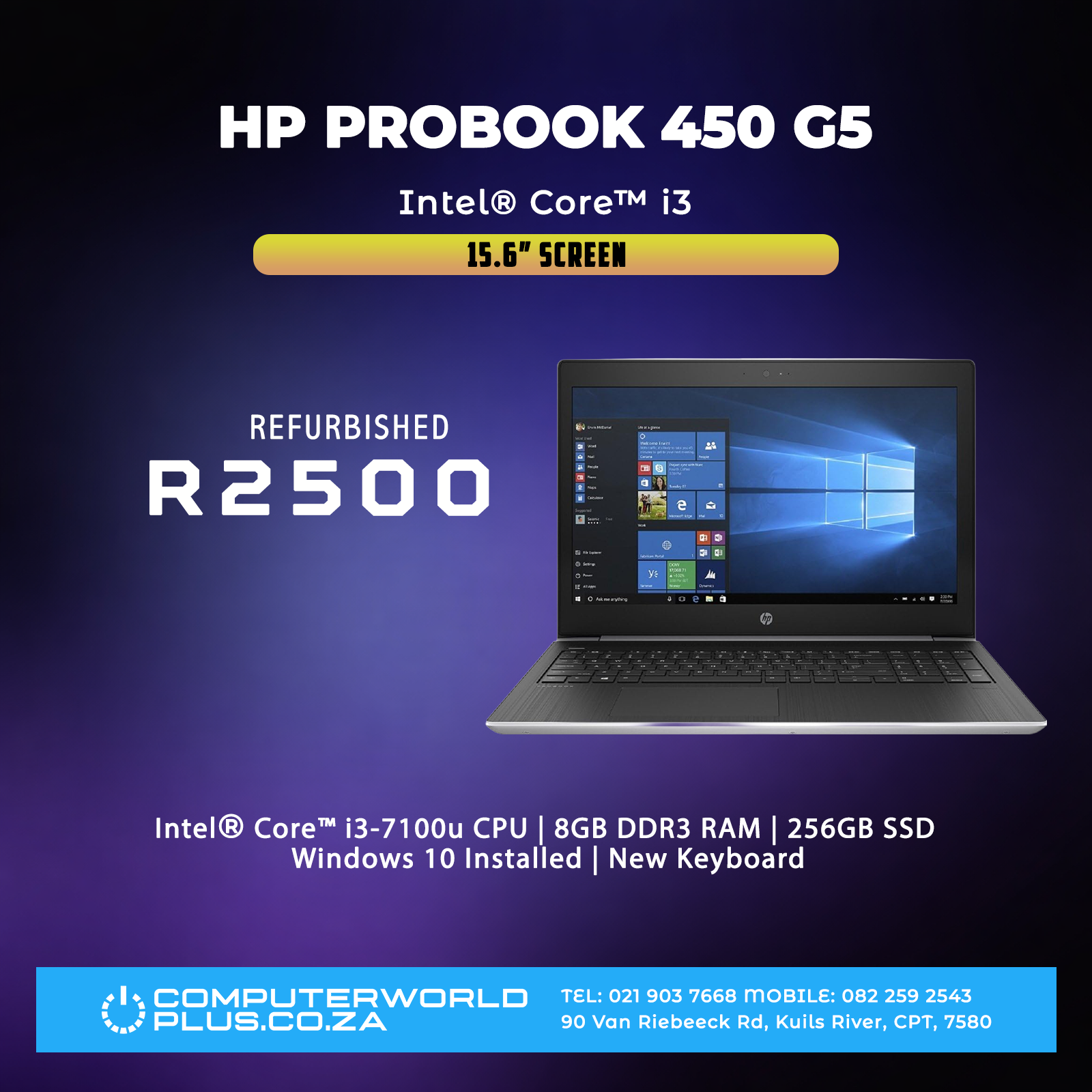 HP Probook 450 G5 Laptop | Intel Core i3 | Windows 10 | REFURBISHED