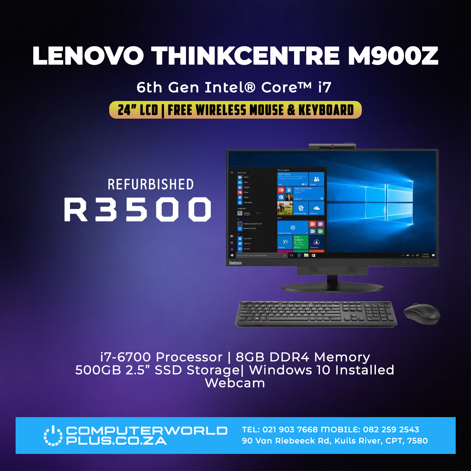 Lenovo ThinkCentre M900z All In One PC | 24" LCD | 6th Gen Intel Core i7 | Wireless Mouse & Keyboard | REFURBISHED
