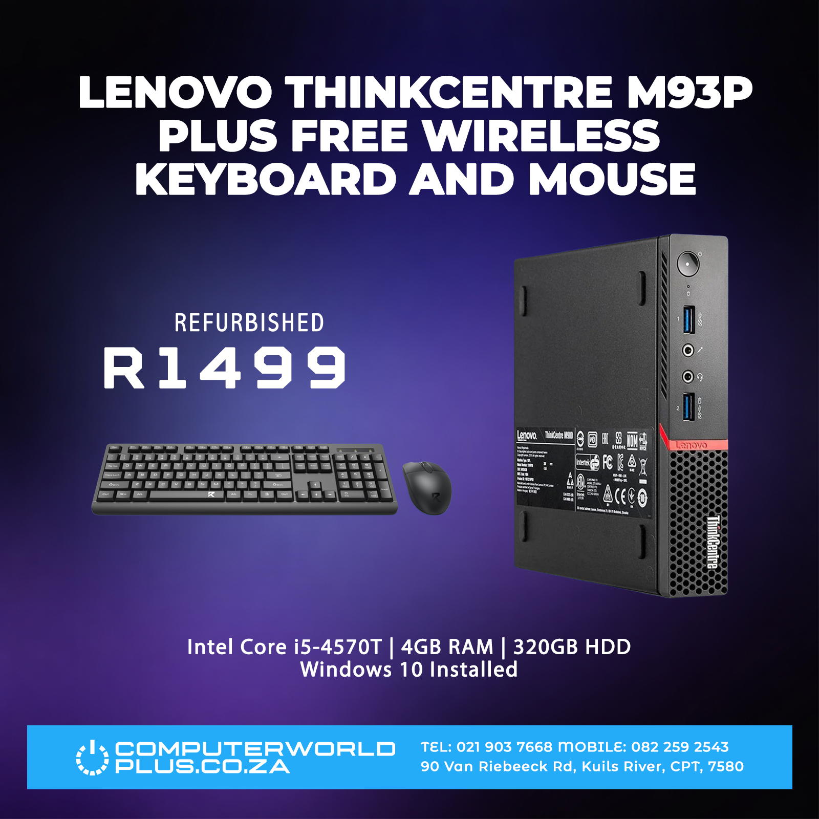 Lenovo Thinkcentre M93P | Free Wireless Keyboard and Mouse | REFURBISHED