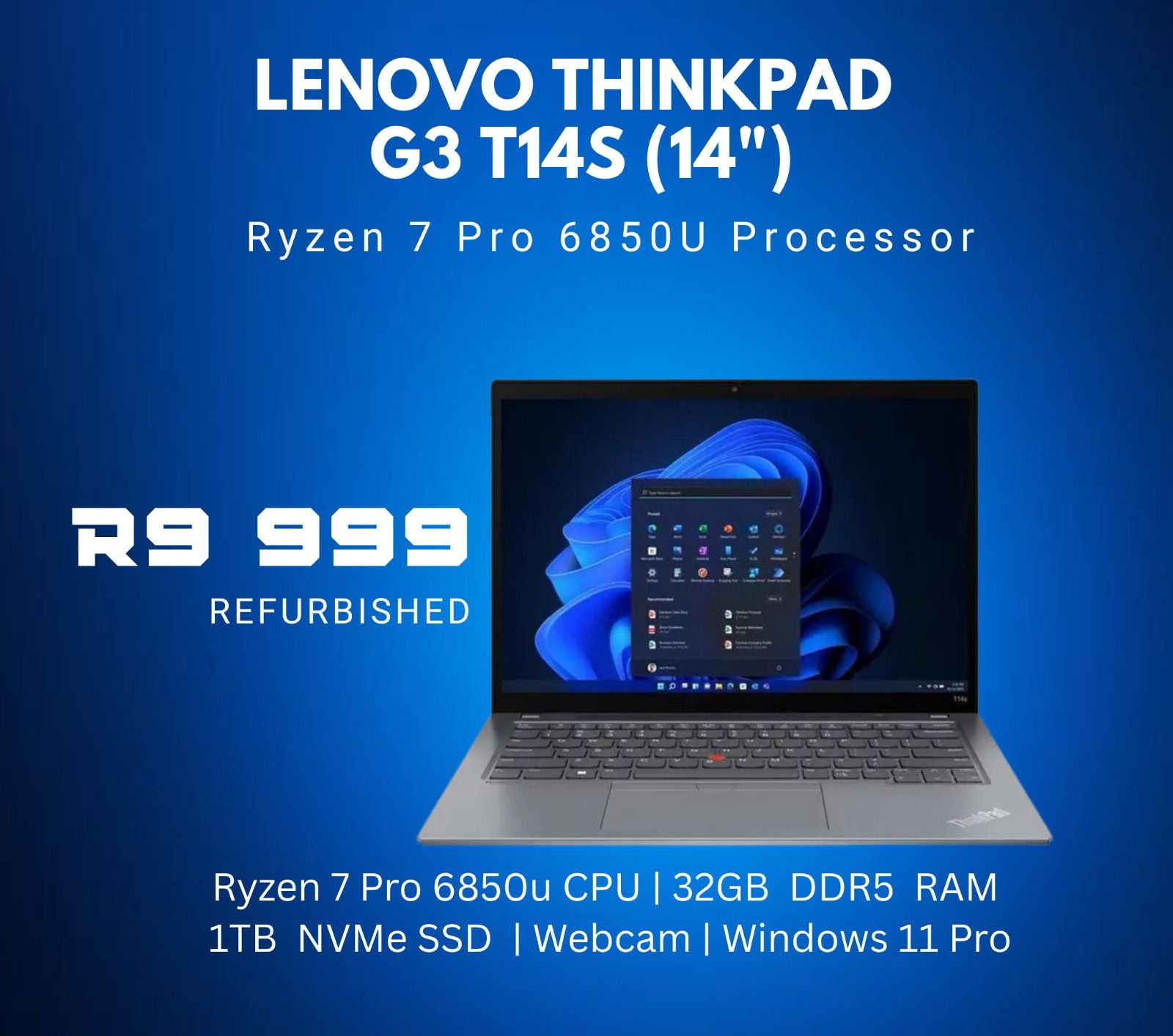 Lenovo Thinkpad G3 T14S (14") Ryzen 7 Pro 6850U Processor (REFURBISHED)