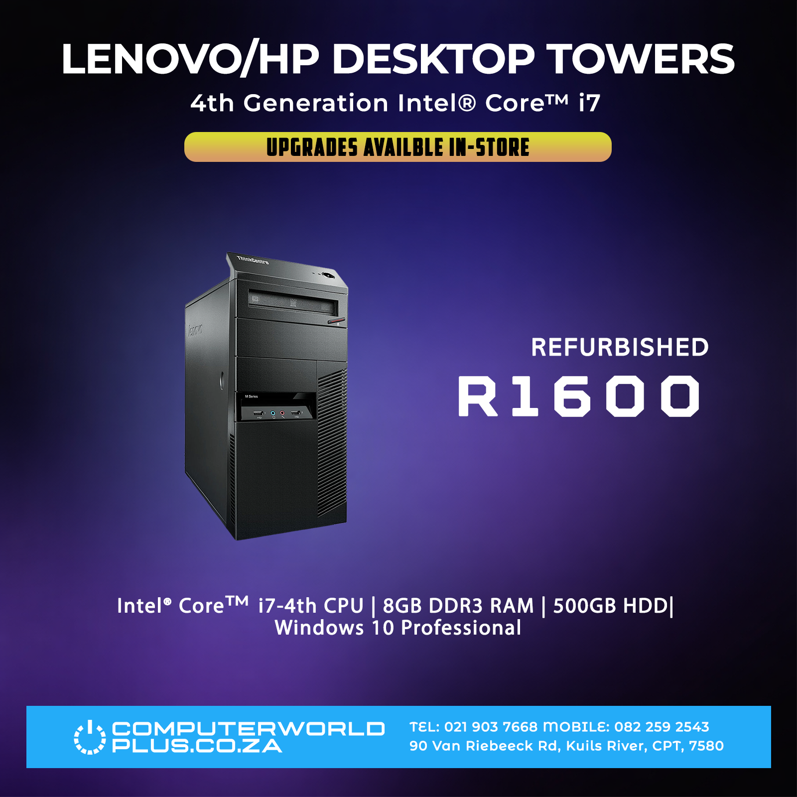 Lenovo/HP Desktop Towers | 4th Gen Core i7 | Upgrades Available in-store (REFURBISHED)