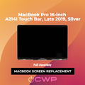 MacBook Pro 16-inch A2141 Touch Bar, Late 2019 Silver Screen Replacement