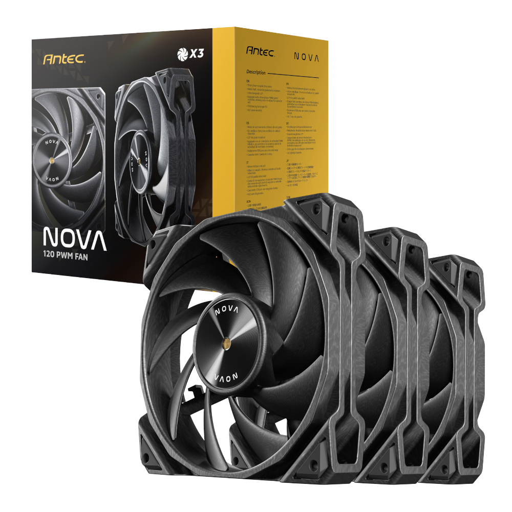 Antec NOVA 120 PWM Fan – 9 BLADE – 3 Pack with Speed Controller – Black (NEW)