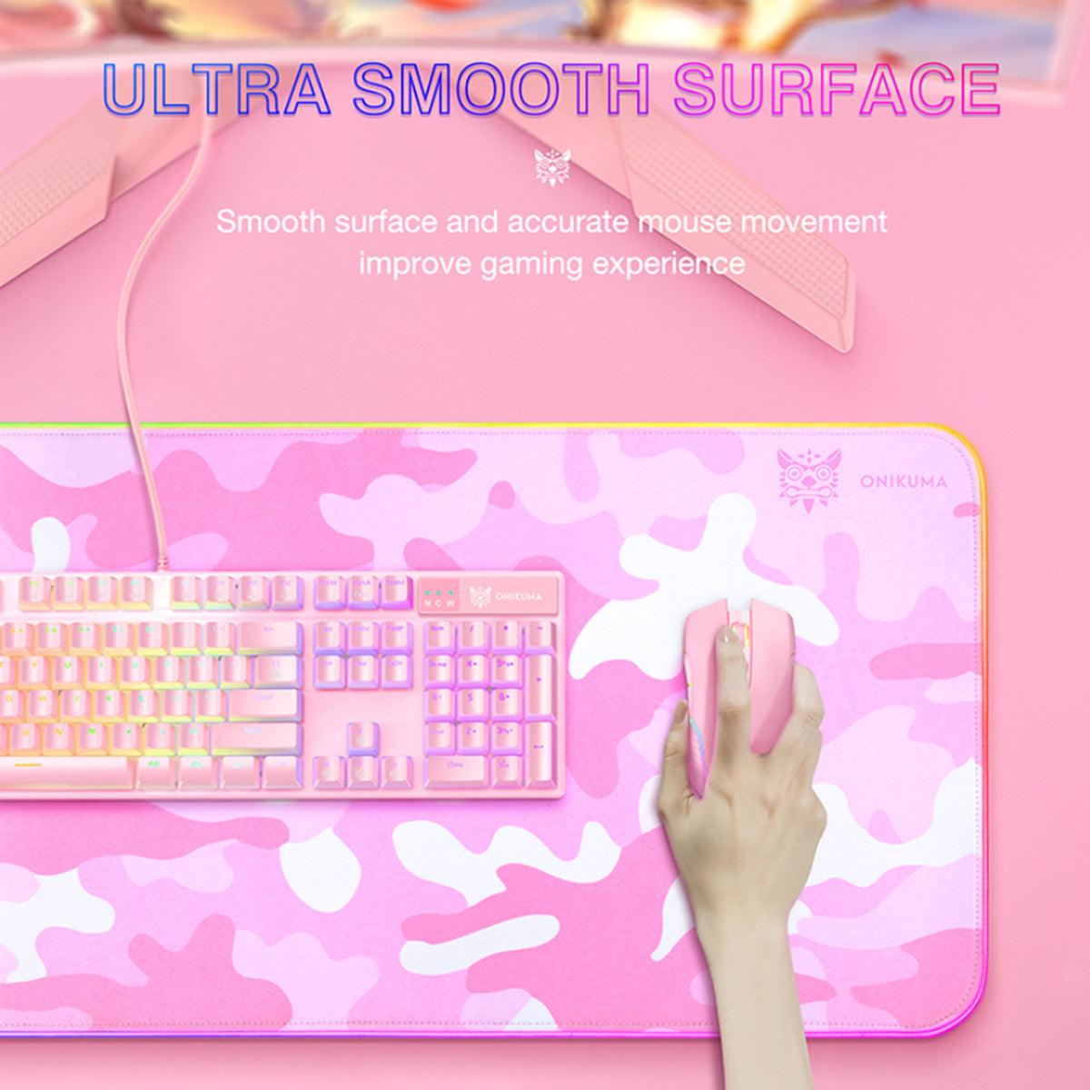 Onikuma Gaming Mousepad Pink Camouflage with Lighting