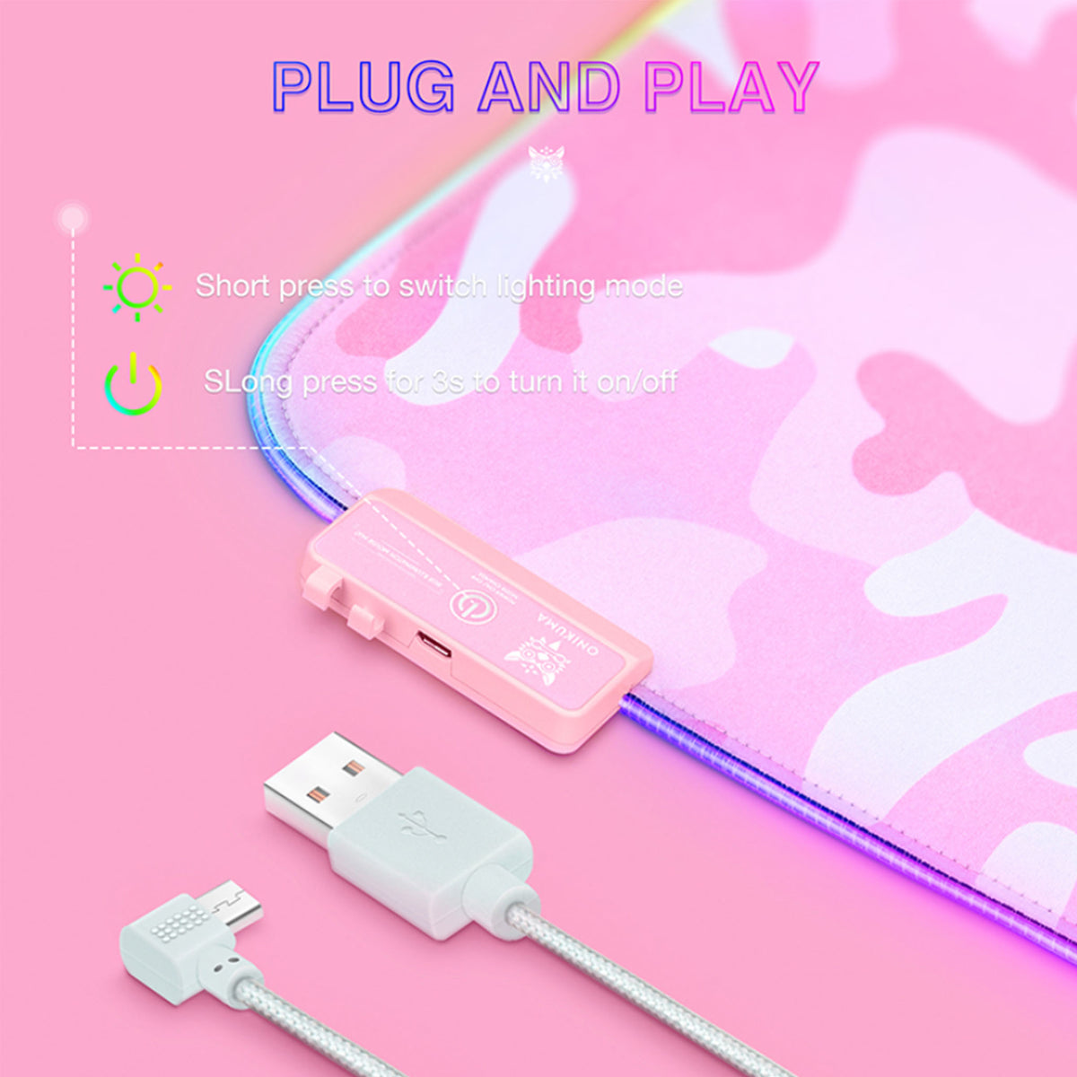 Onikuma Gaming Mousepad Pink Camouflage with Lighting