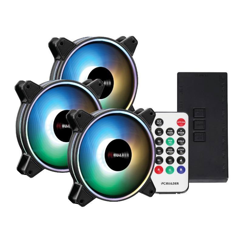PCBuilder Tempest Chill Fan Kit 3x120MM Dual Glow ARGB Fan + Controller + RF Remote (NEW)