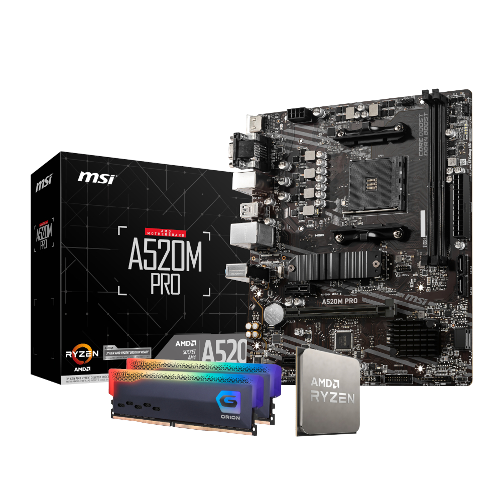 AMD Ryzen 5 5600GT – 16GIG 3200MHZ GAMING RAM – MSI A520M MB – LEVEL UP Core Upgrade Kit