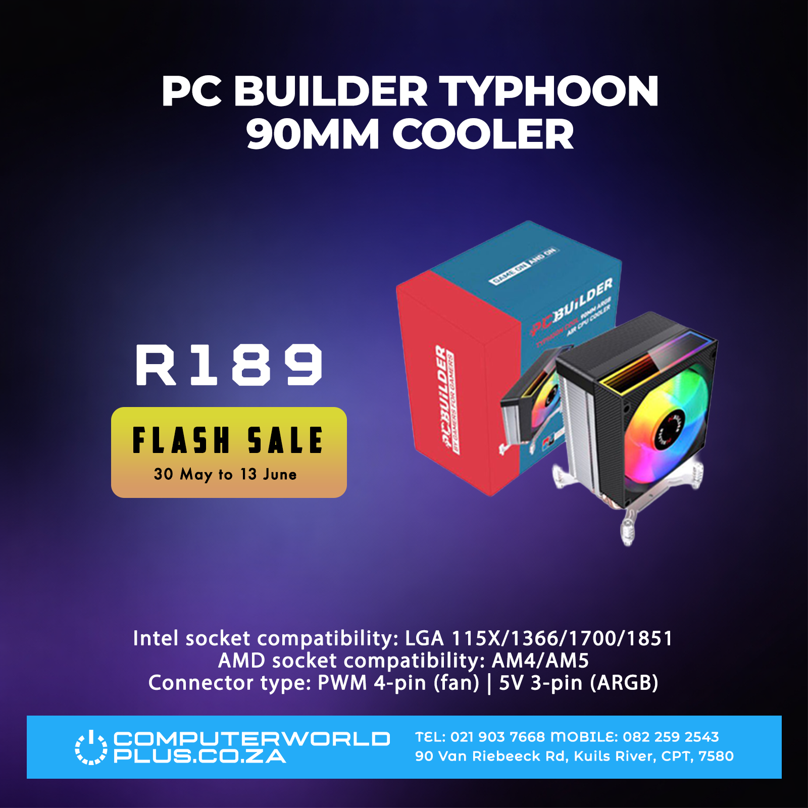 PCBuilder 90mm Air CPU Cooler | FLASH SALE