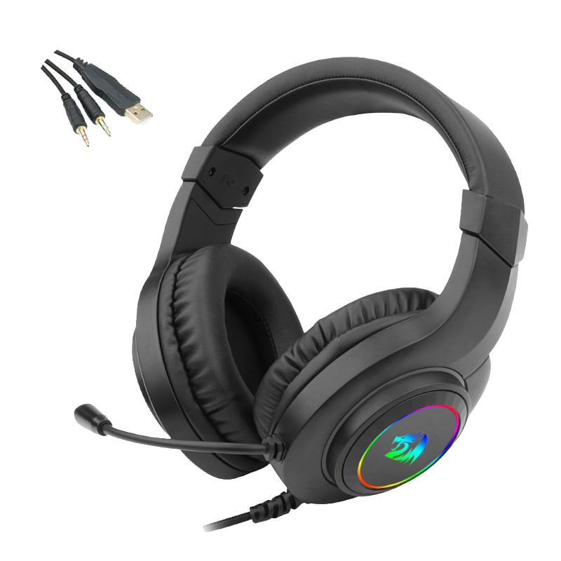REDRAGON Over-Ear HYLAS Aux (Mic & Headset)|USB (Power Only) RGB Gaming Headset – Black (NEW SEALED)