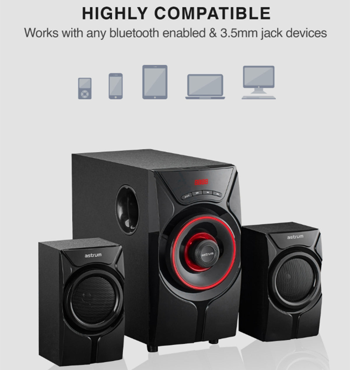 Astrum SM410 Multimedia Wireless Speaker | 2.1CH LED Light