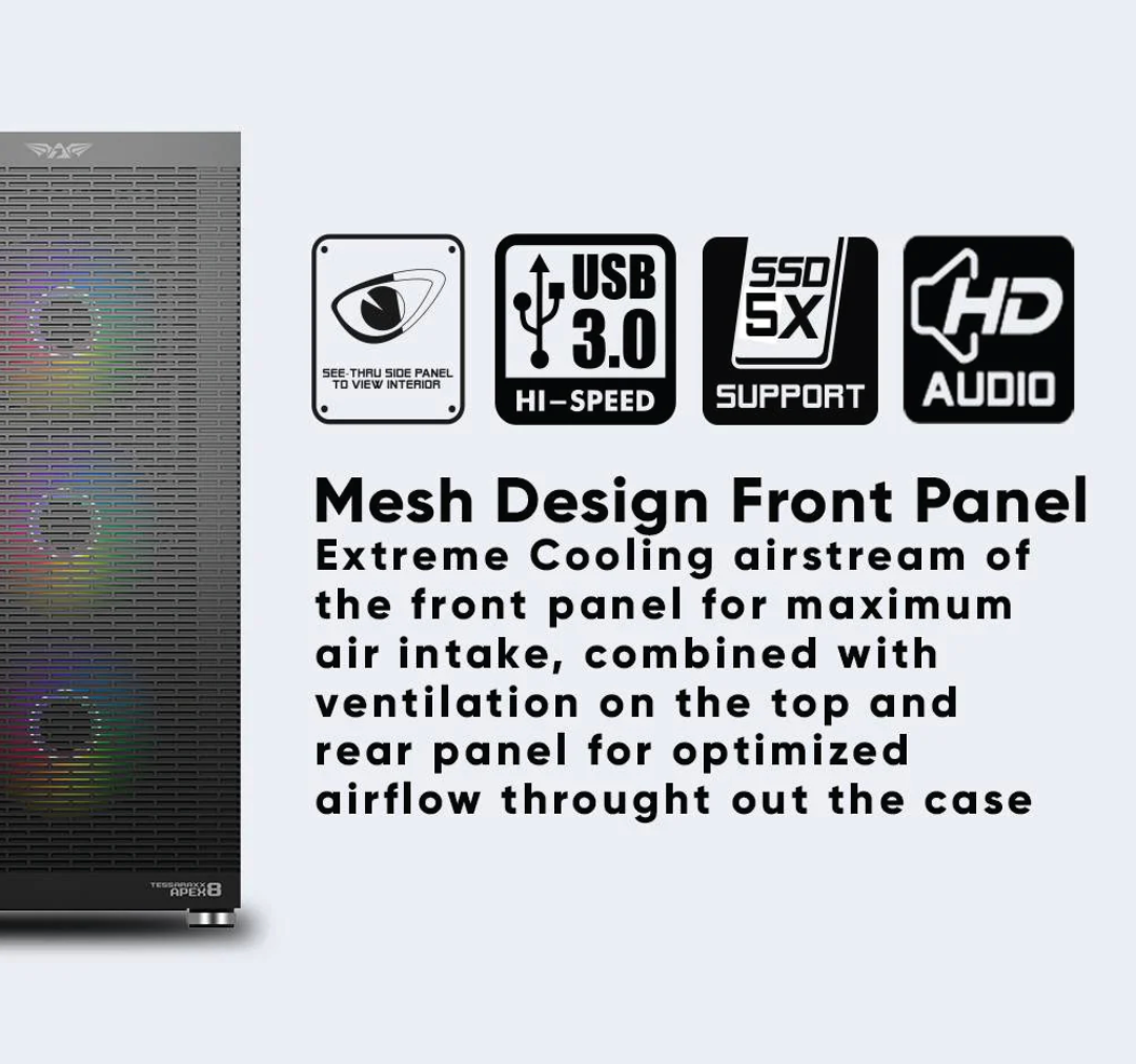 ARMAGGEDDON Tessaraxx Apex 8 Air ATX Gaming Case (NEW SEALED)