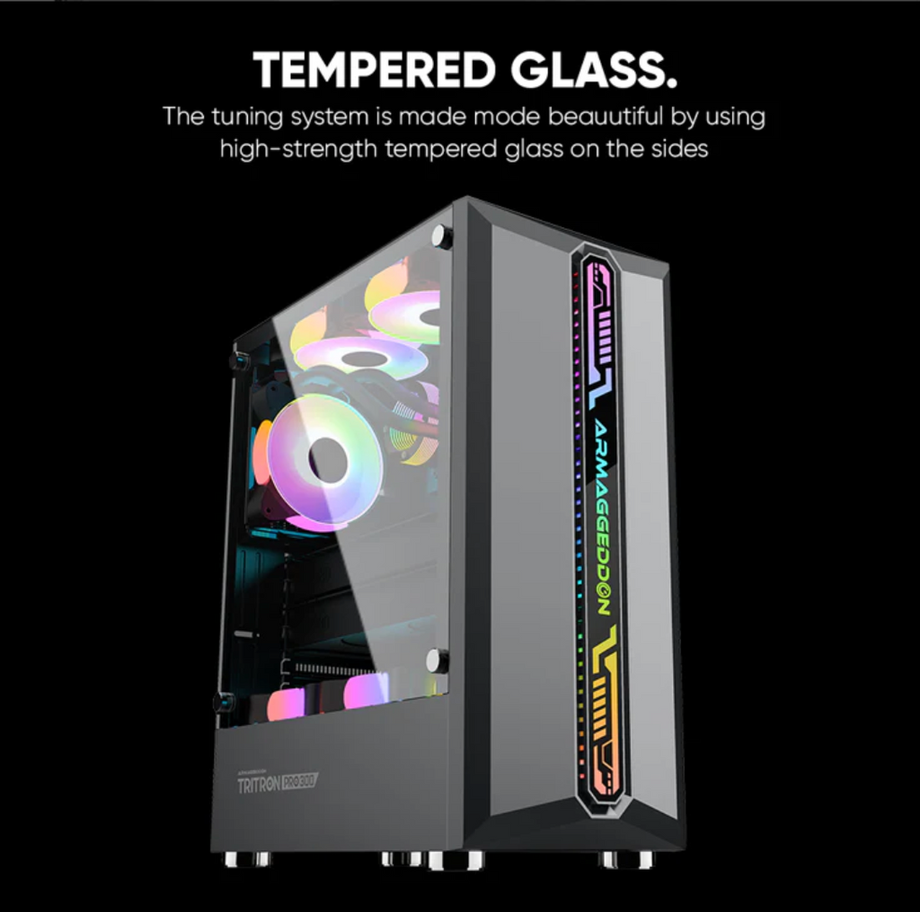 Armaggeddon Tritron Pro 300 ATX Gaming Case with 3x ARGB Fans – Black (NEW SEALED)