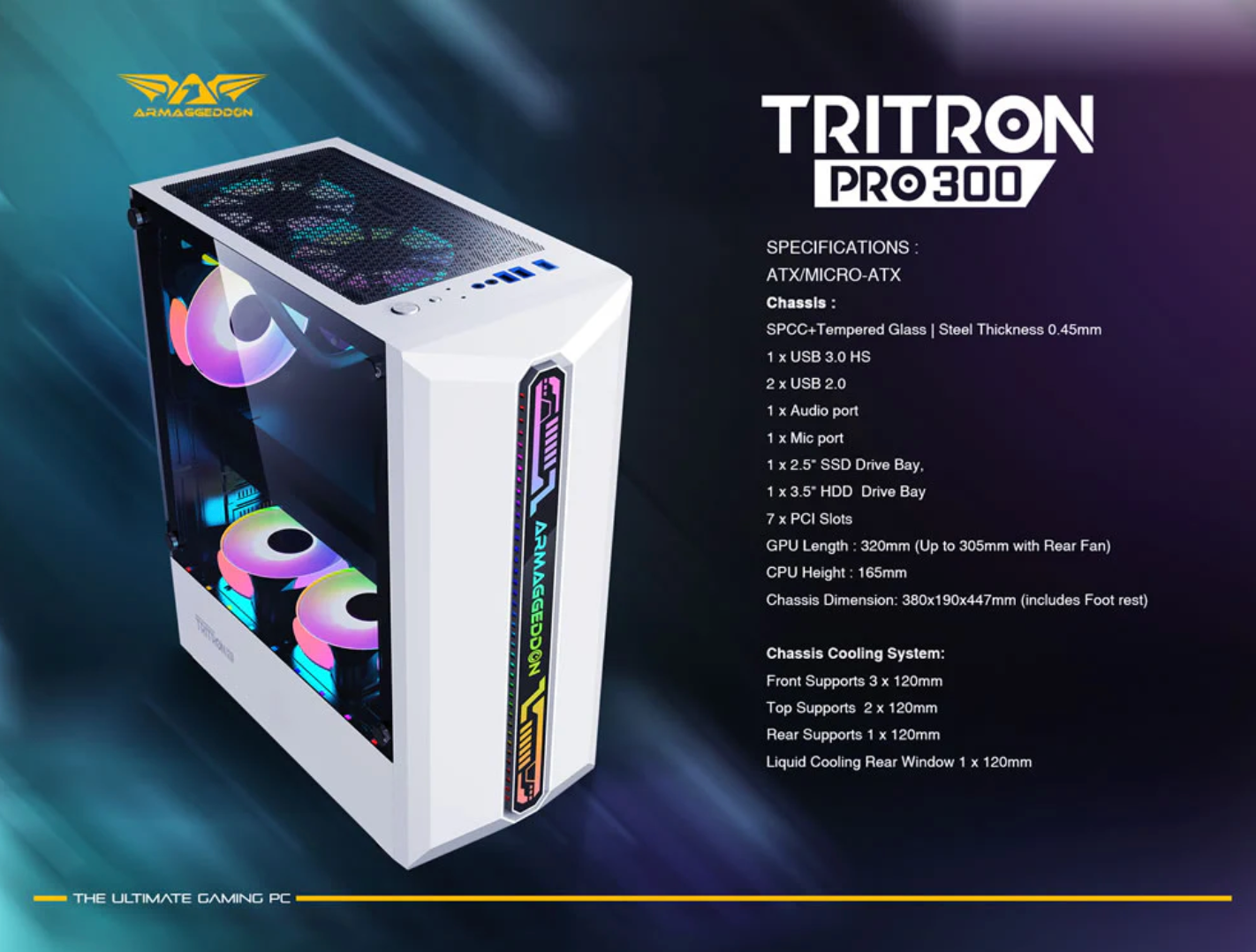 Armaggeddon Tritron Pro 300 ATX Gaming Case with 3x ARGB Fans – Black (NEW SEALED)