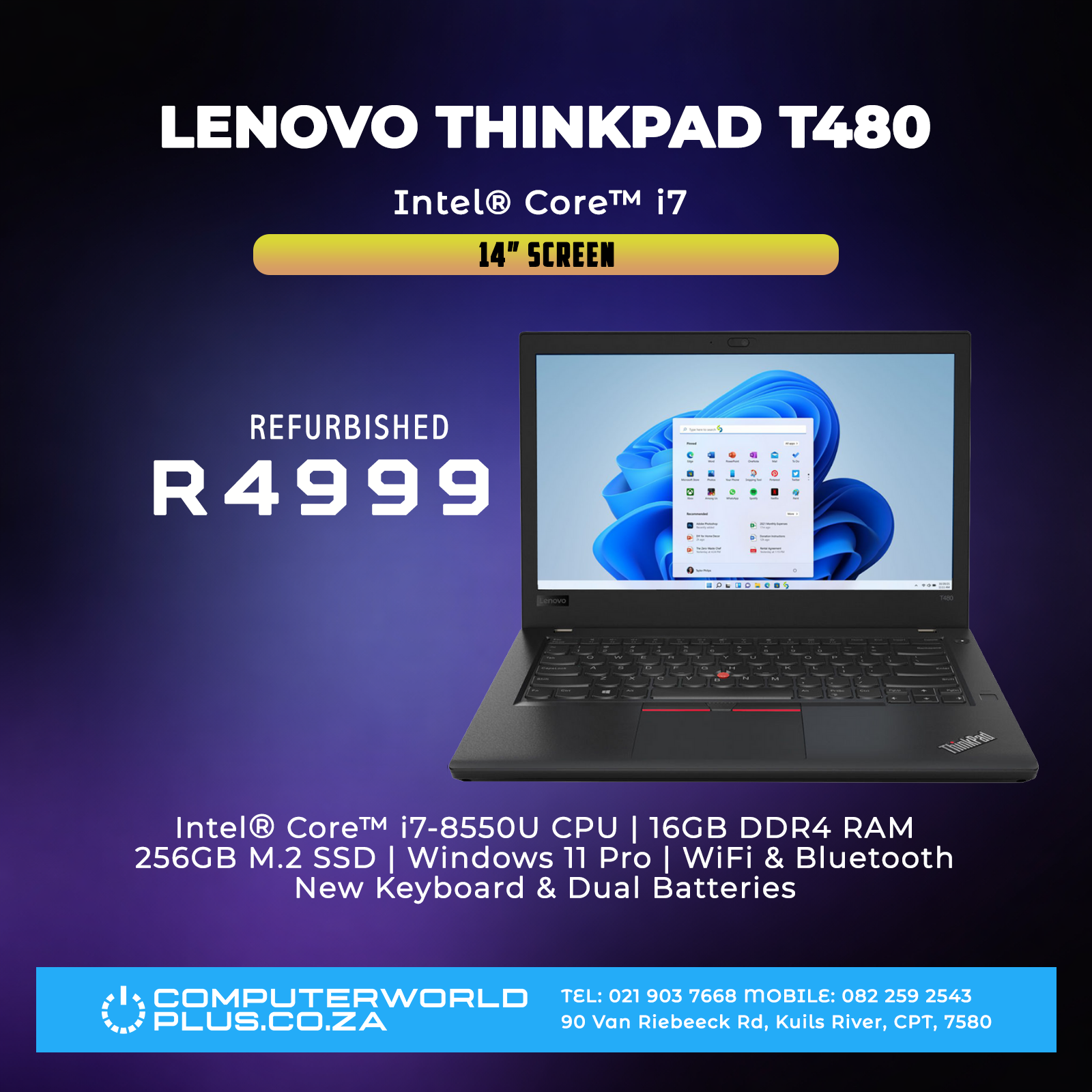 Lenovo ThinkPad T480 Business Laptop | Intel Core i7 | REFURBISHED