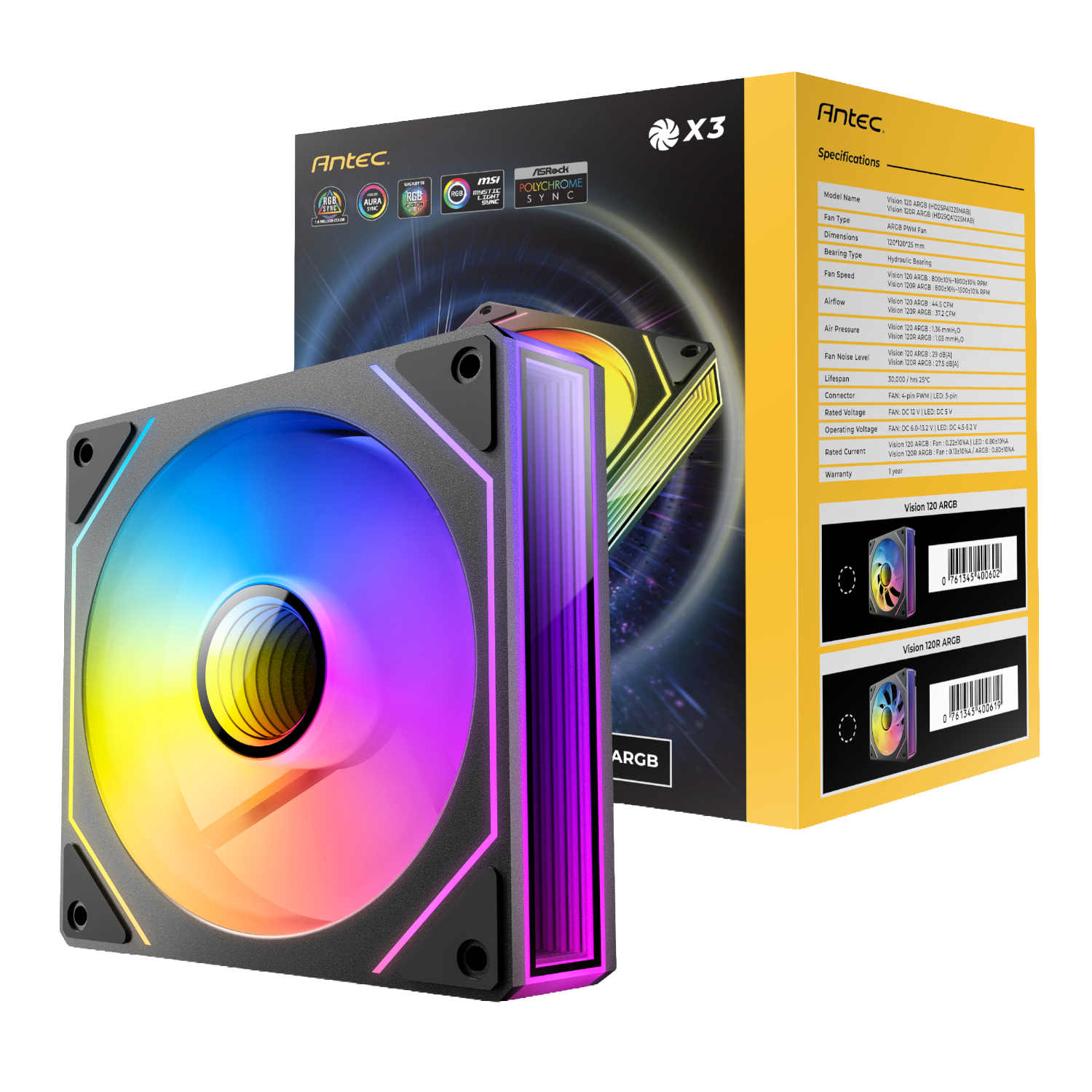 Antec VISION PWM 120mm ARGB Infinity Mirror Case Fan 3 Pack Black (NEW)