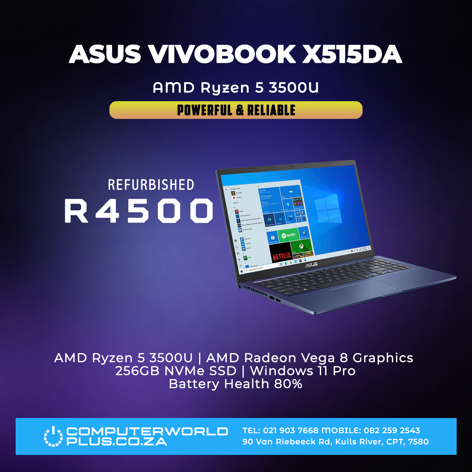 ASUS Vivobook X515DA Laptop | AMD Ryzen 5 3500U | REFURBISHED