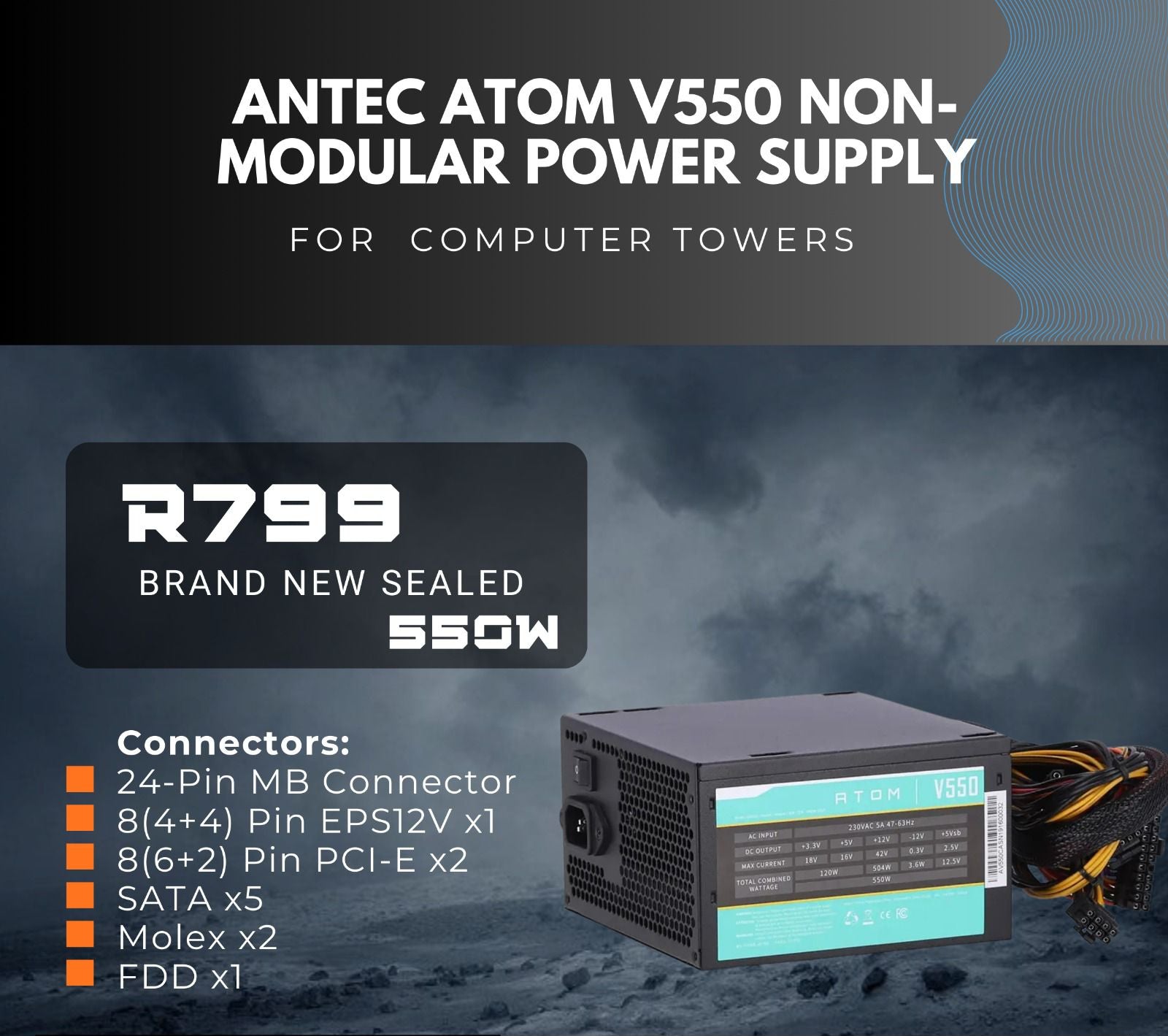 Antec Atom V550 Non-Modular Power Supply | NEW (SEALED)