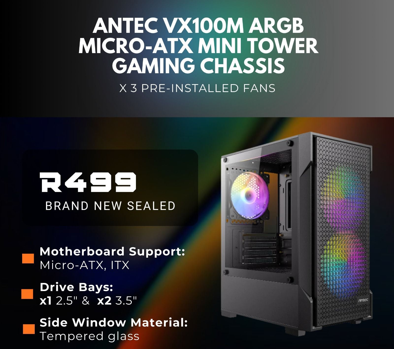 Antec VX100M ARGB Micro-ATX Mini Tower Gaming Chassis | NEW (SEALED)