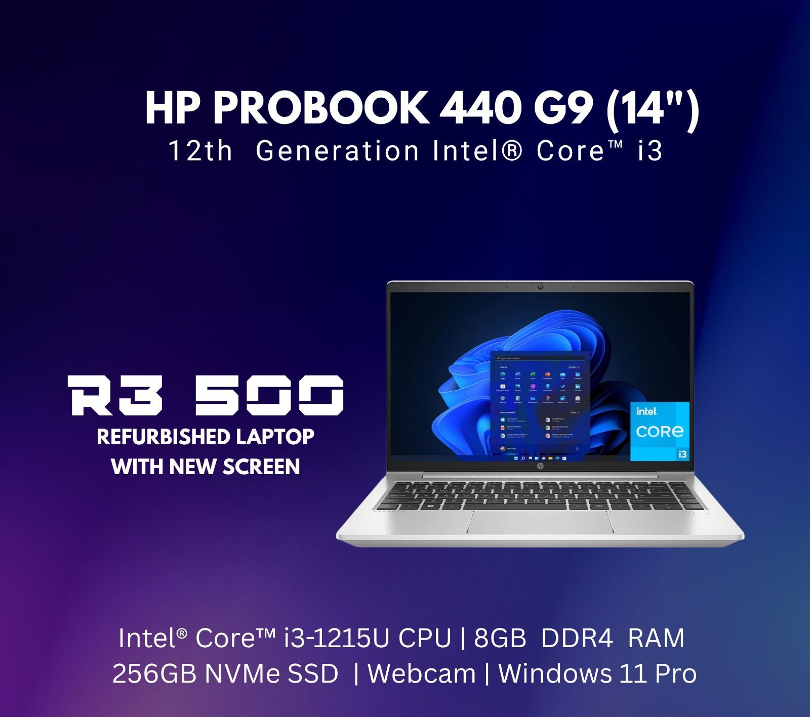 HP Probook 440 G9 14" | Core Intel i3 (REFURBISHED WITH NEW SCREEN)