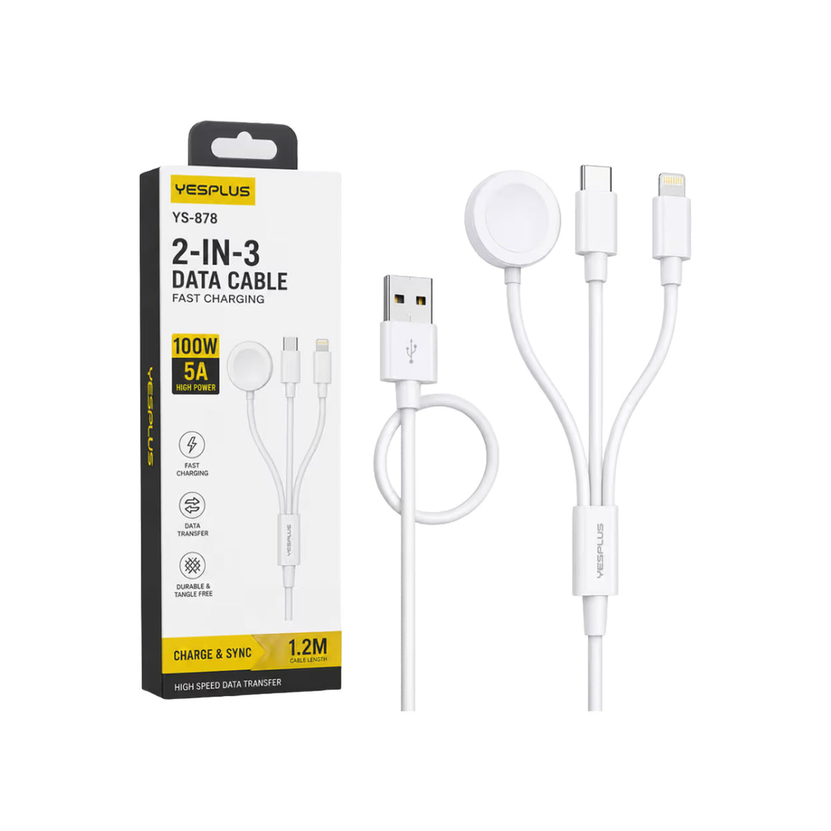 YesPlus 2 in 3 Data Cable (Watch, USB-C, and Lightning)