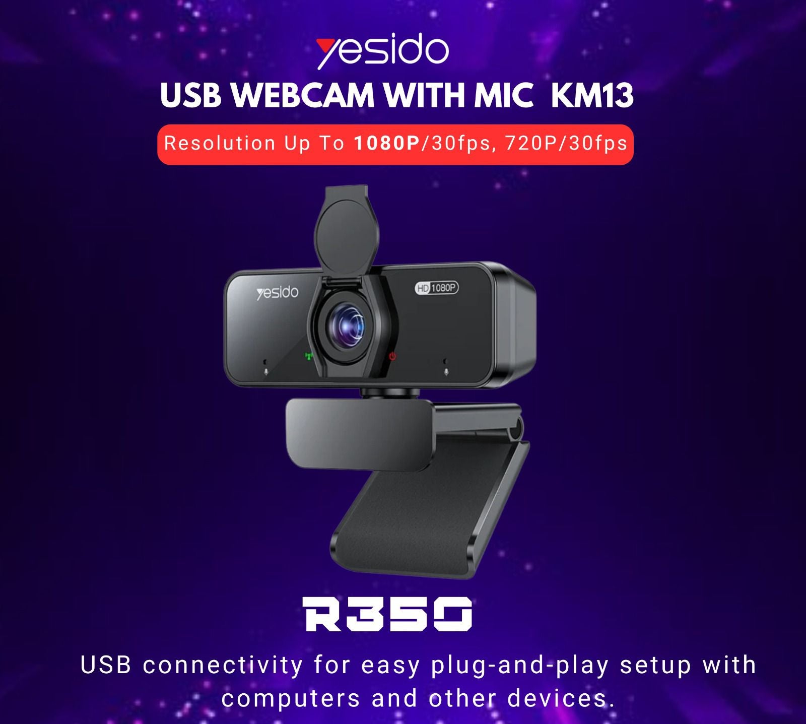 Yesido USB Webcam With Mic KM13