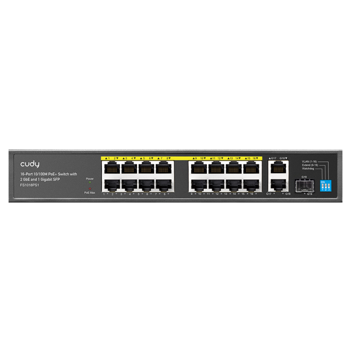 Cudy 16 Port Fast Ethernet PoE 190W 2 Gigabit 1SFP Switch | FS1018PS1 (NEW SEALED)