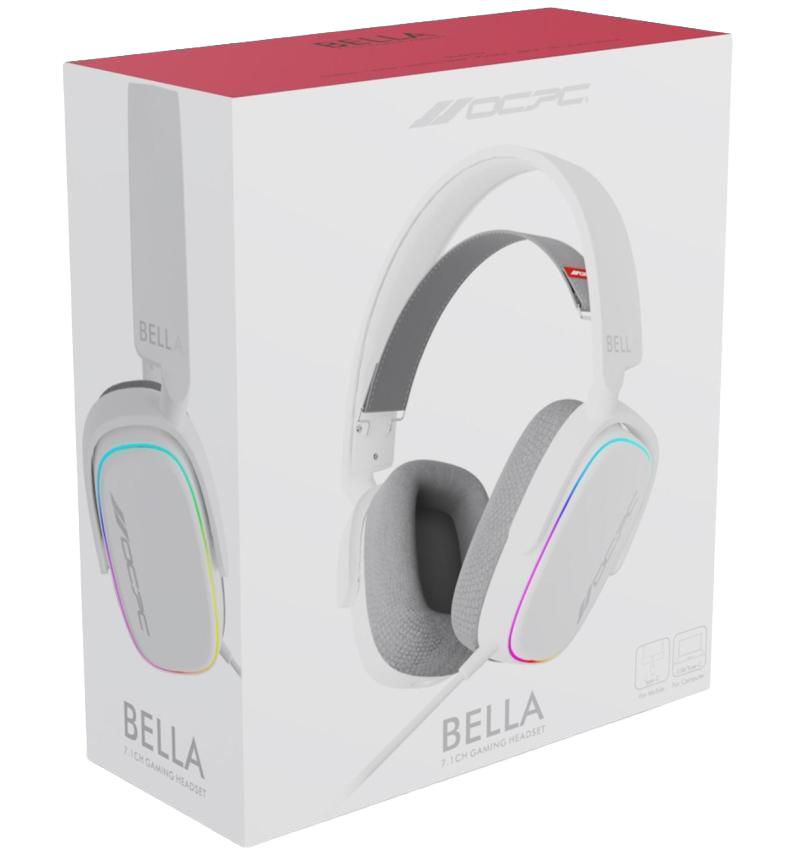 OCPC BELLA Virtual 7.1 Gaming Headset (White) – 50 mm Drivers, RGB, Detachable Mic, Multiplatform (NEW)